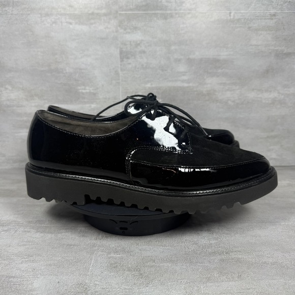 Paul Green Shoes Womens Size 8 Oxford Lace Up Platform Patent Suede Super Soft - Picture 1 of 10